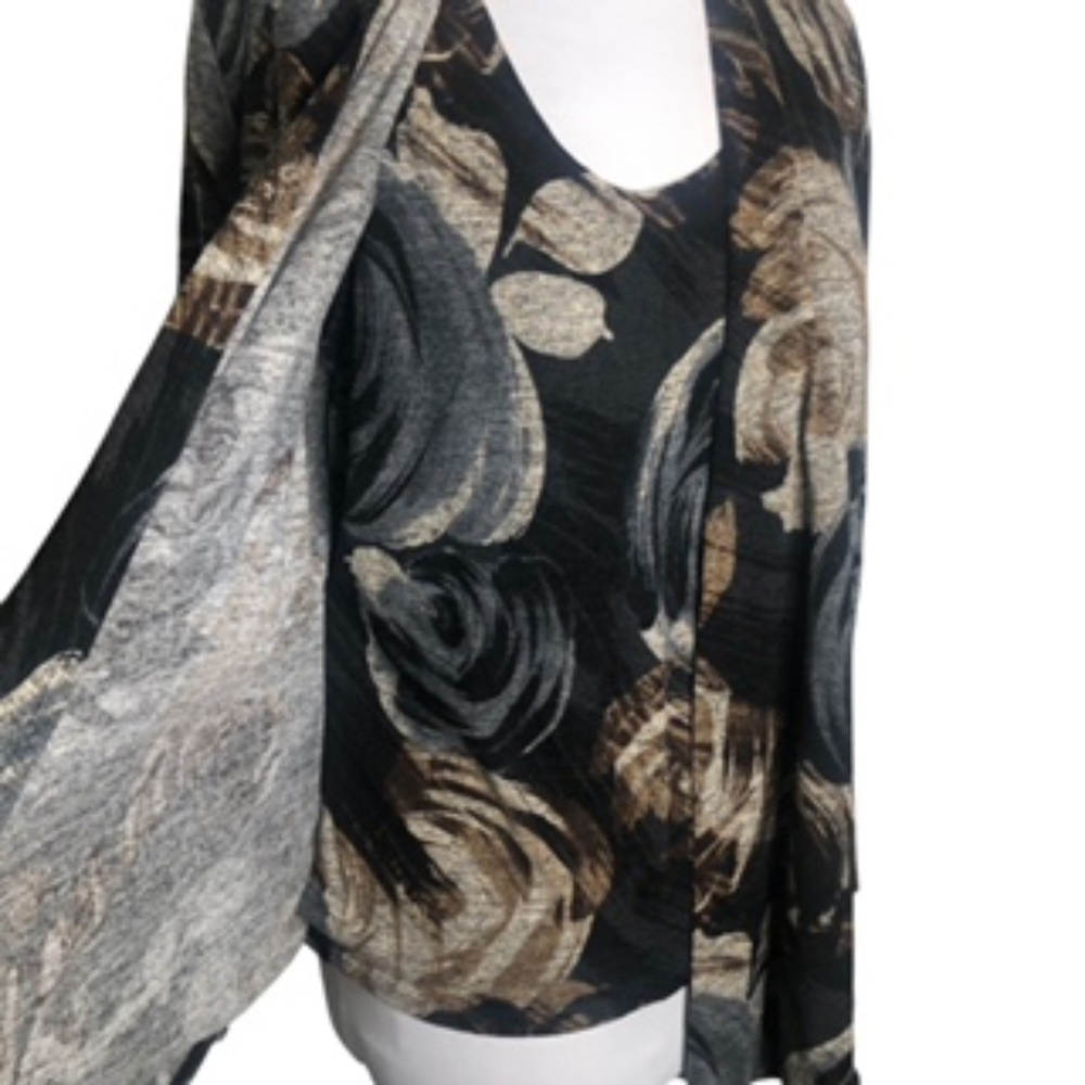 No Brand Label Floral Faux Tank Cardigan with Swing Bottom Top Size L